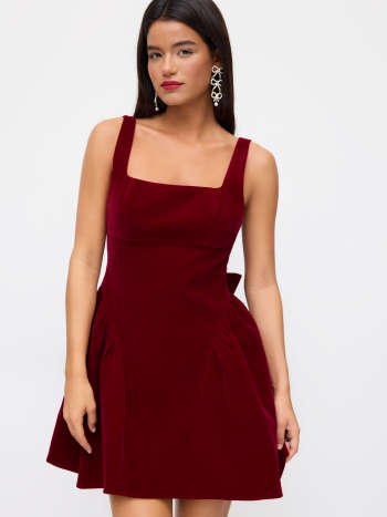 Red Velvet Bow Mini Dress