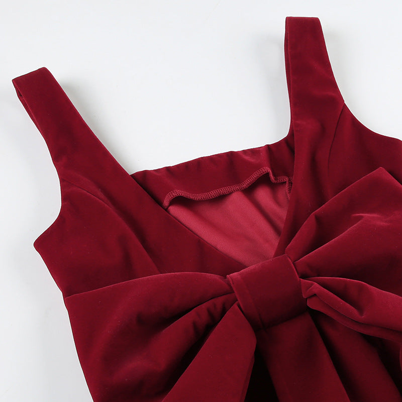Red Velvet Bow Mini Dress