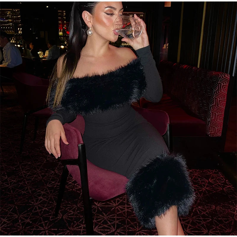 Faux Fur Midi Dress