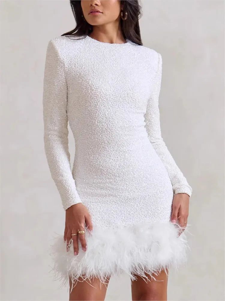 Sequined Feather Mini Dress