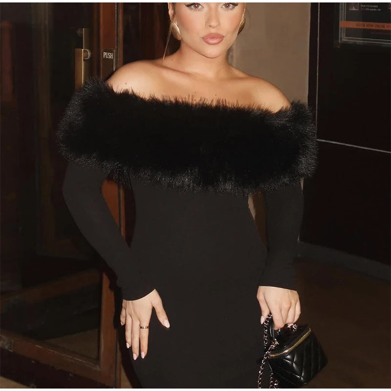 Faux Fur Midi Dress