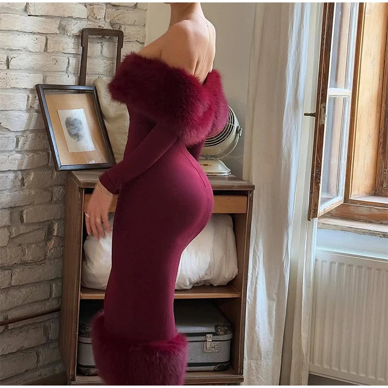 Faux Fur Midi Dress