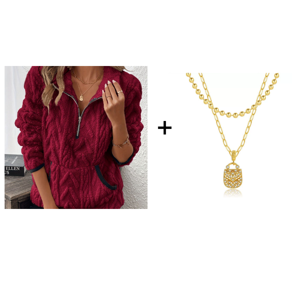 Flauschiges Sweatshirt mit halbem Reißverschluss 🍂 | Wolkenweich + geräumige Taschen – Bequem für den Alltag/die Lounge