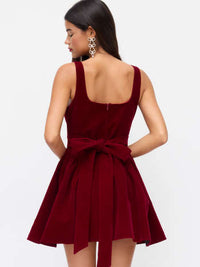 Red Velvet Bow Mini Dress