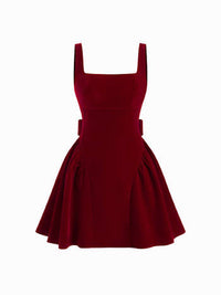 Red Velvet Bow Mini Dress