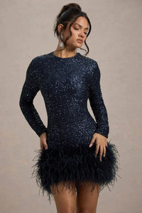 Sequined Feather Mini Dress