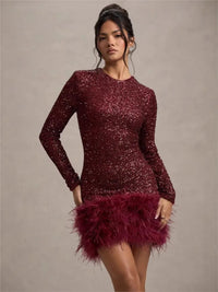 Sequined Feather Mini Dress