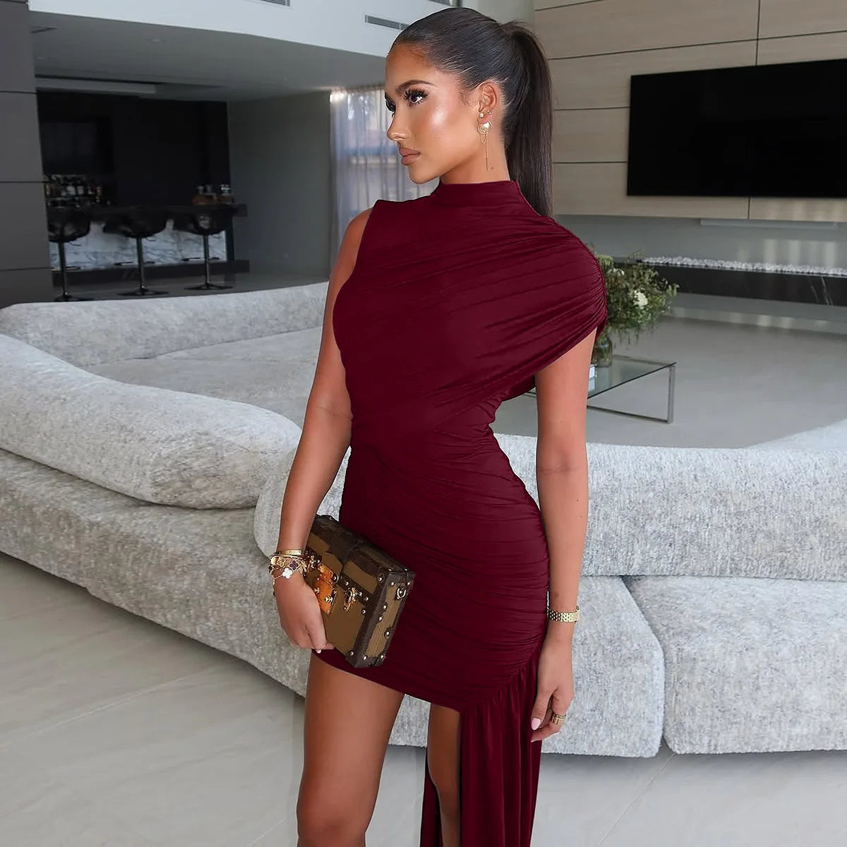 Draped Hem Mini Dress