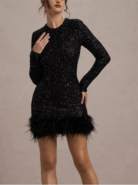 Sequined Feather Mini Dress