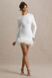 Sequined Feather Mini Dress